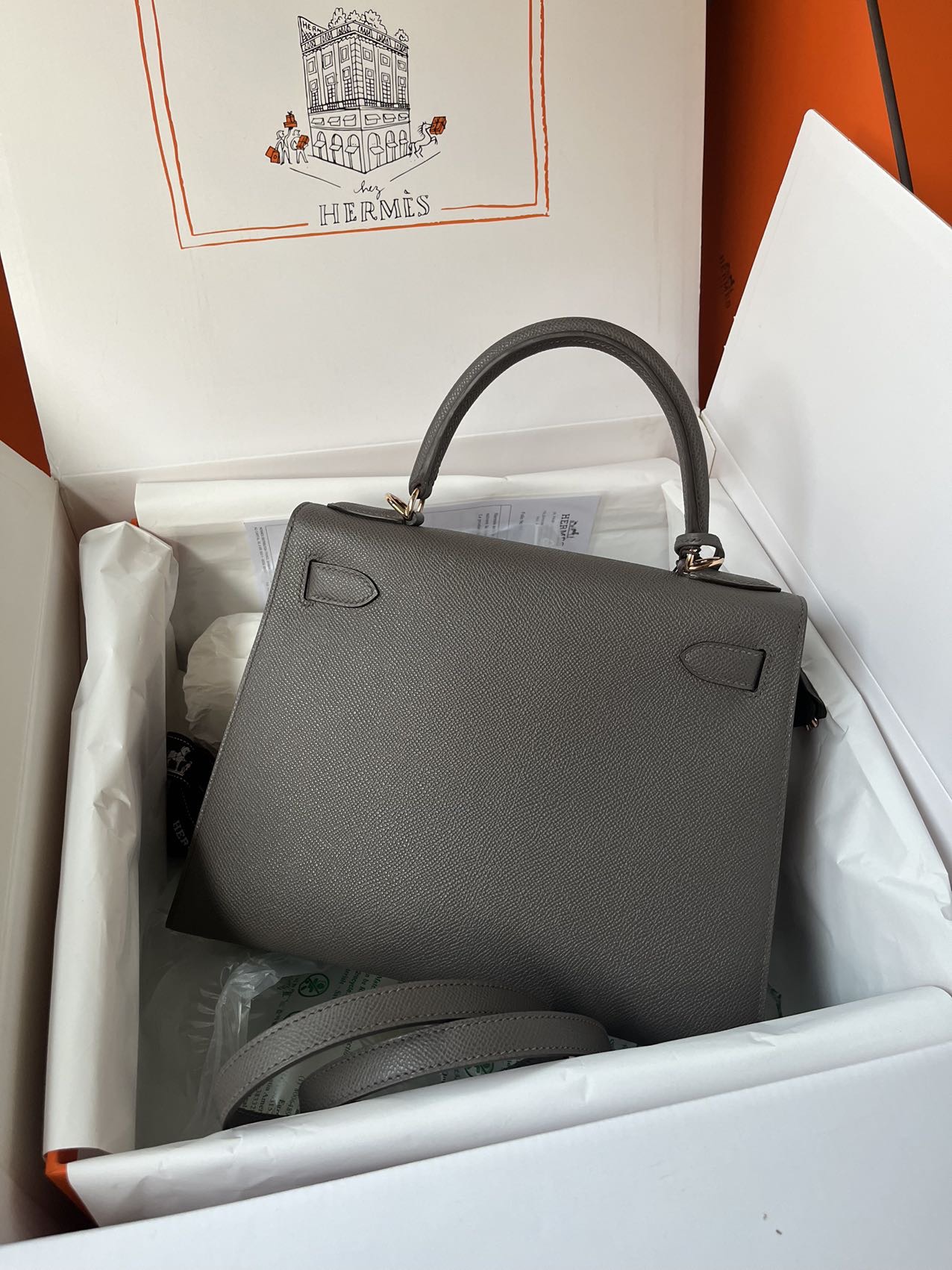 에르메스 켈리백 25 그레이 금장